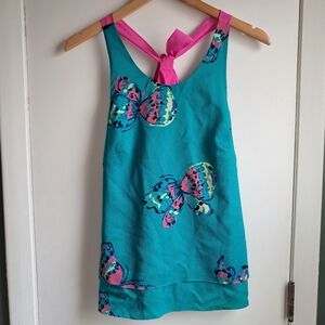 Lilly Pulitzer Teal Pink Butterfly Tank Top XS